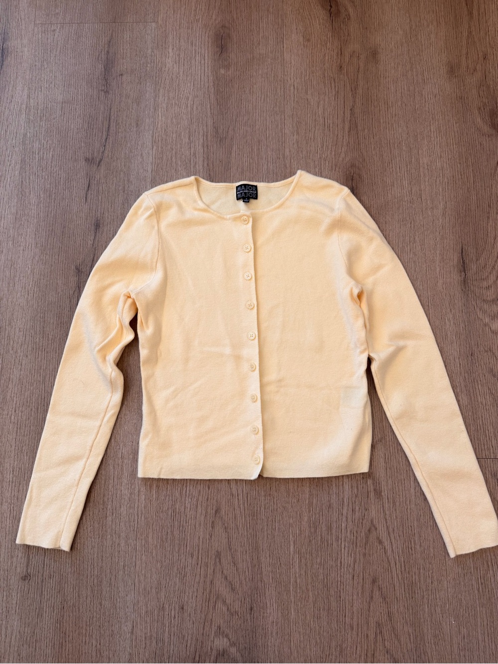 Pale Yellow Button-Front Knit Cardigan